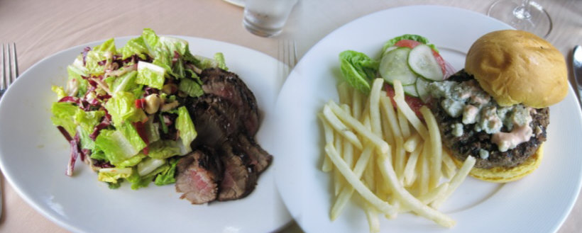 Flank Steak Salad and Wagyu Burger (Linda C)